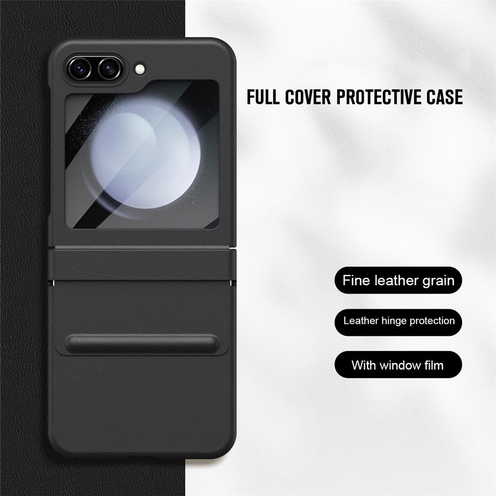 For Samsung Galaxy Z Flip7 FE 5G  /  Flip6 5G Case Hinge Leather + PC Phone Cover with Tempered Glass Film