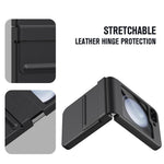For Samsung Galaxy Z Flip7 FE 5G  /  Flip6 5G Case Hinge Leather + PC Phone Cover with Tempered Glass Film