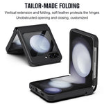 For Samsung Galaxy Z Flip7 FE 5G  /  Flip6 5G Case Hinge Leather + PC Phone Cover with Tempered Glass Film