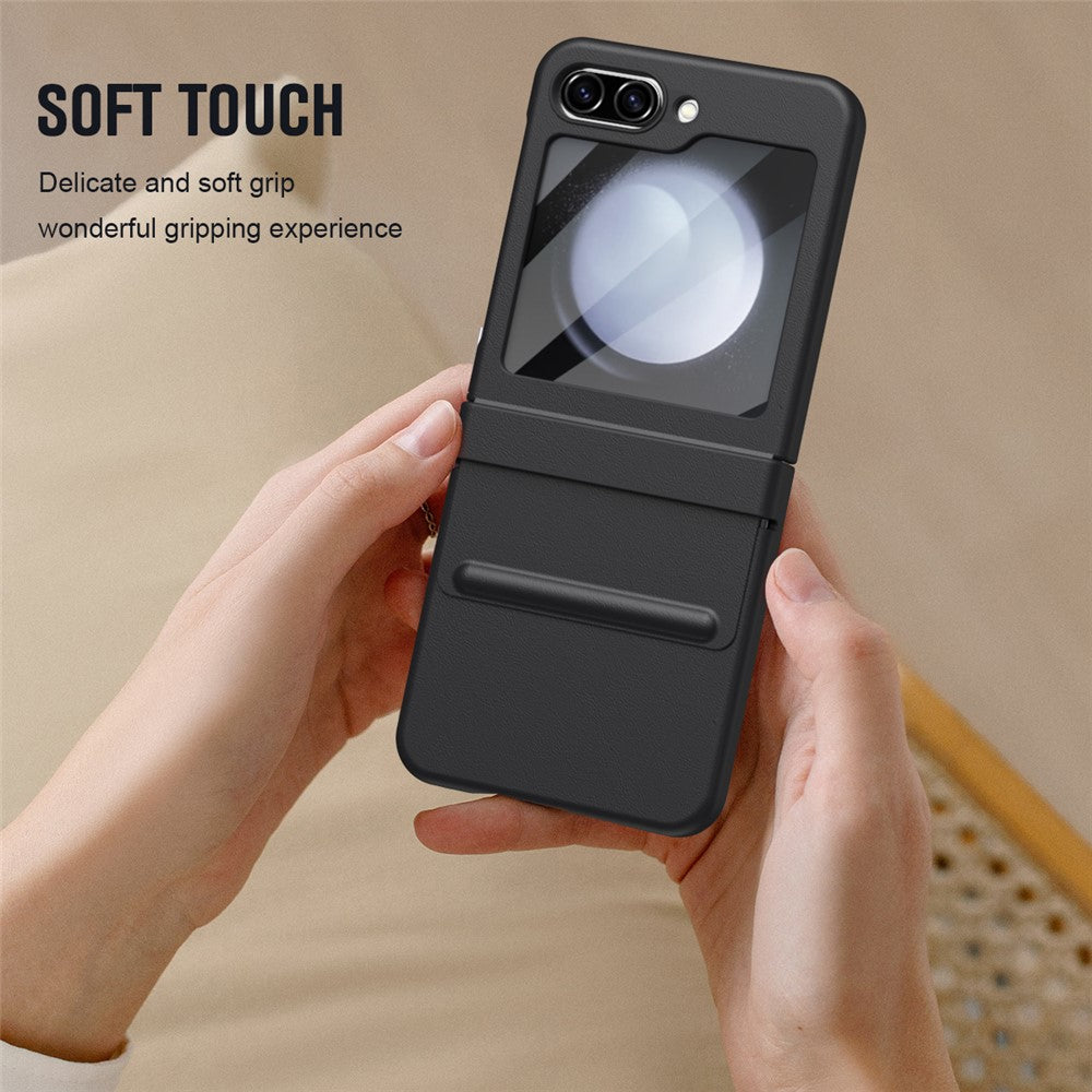 For Samsung Galaxy Z Flip7 FE 5G  /  Flip6 5G Case Hinge Leather + PC Phone Cover with Tempered Glass Film