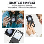 For Samsung Galaxy Z Flip7 FE 5G  /  Flip6 5G Case Hinge Leather + PC Phone Cover with Tempered Glass Film