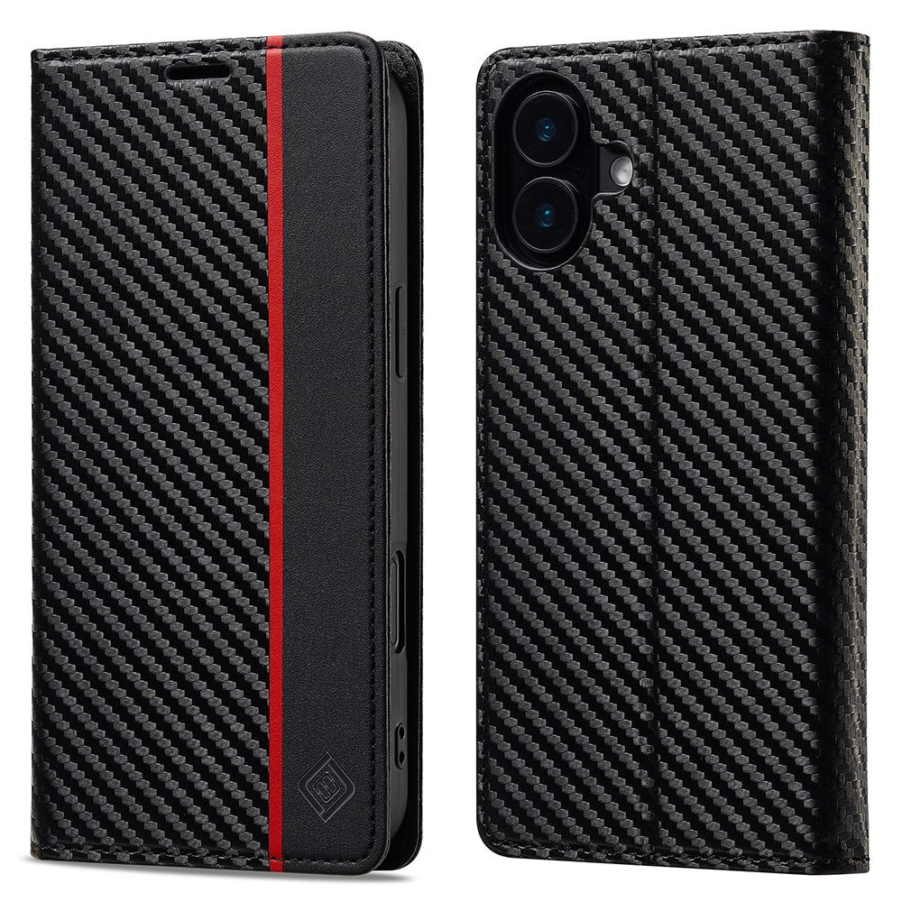LC.IMEEKE Plånboksfodral för iPhone 17 i läder med kolfibertextur