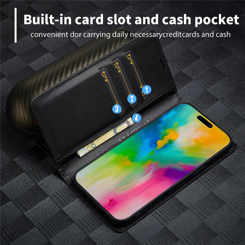 LC.IMEEKE For iPhone 17 Wallet Case Carbon Fiber Texture Leather Phone Cover
