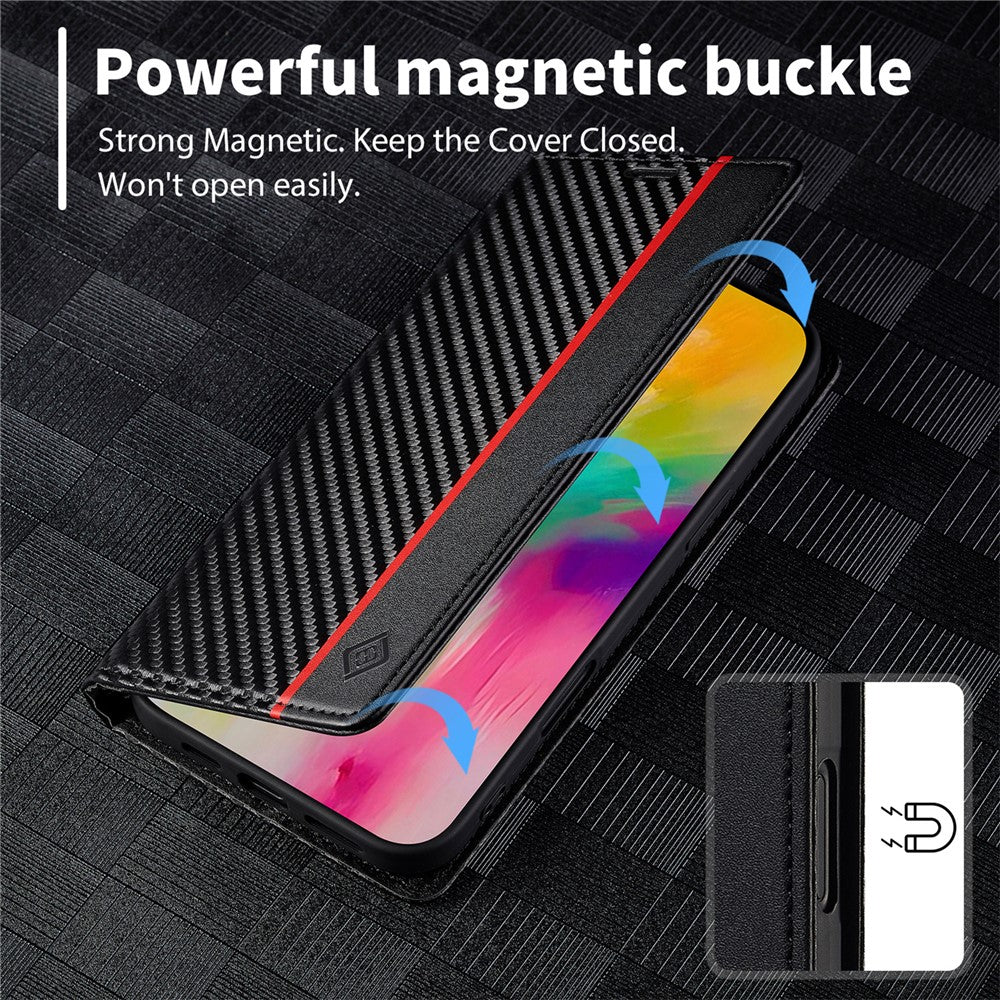 LC.IMEEKE For iPhone 17 Wallet Case Carbon Fiber Texture Leather Phone Cover