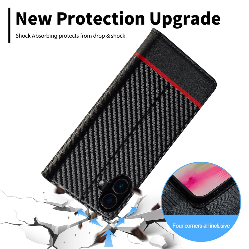 LC.IMEEKE For iPhone 17 Wallet Case Carbon Fiber Texture Leather Phone Cover