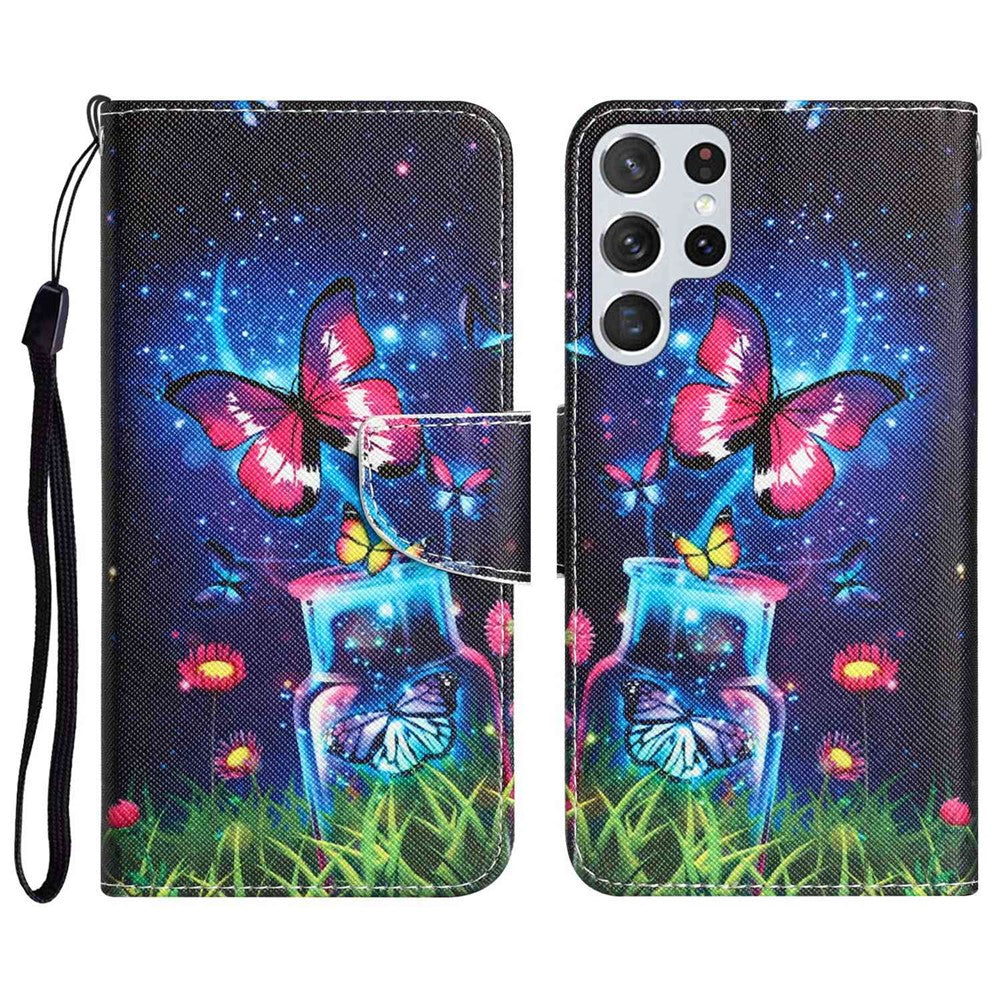Samsung Galaxy S23 Ultra Korsstruktur Reptåligt PU-läderskal Mönstertryck Stativ Plånboksfodral