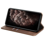 Samsung Galaxy S23 Ultra Kolfibertextur PU-läder Plånboksfodral Flipfodral Stativ Magnetiskt Absorberande mobilskal med Handledsrem