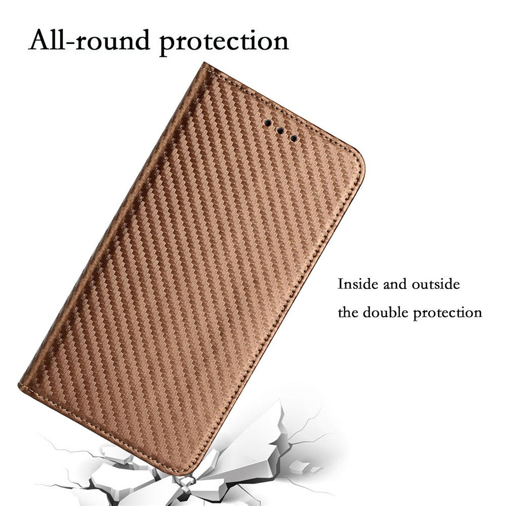 Samsung Galaxy S23 Ultra Kolfibertextur PU-läder Plånboksfodral Flipfodral Stativ Magnetiskt Absorberande mobilskal med Handledsrem