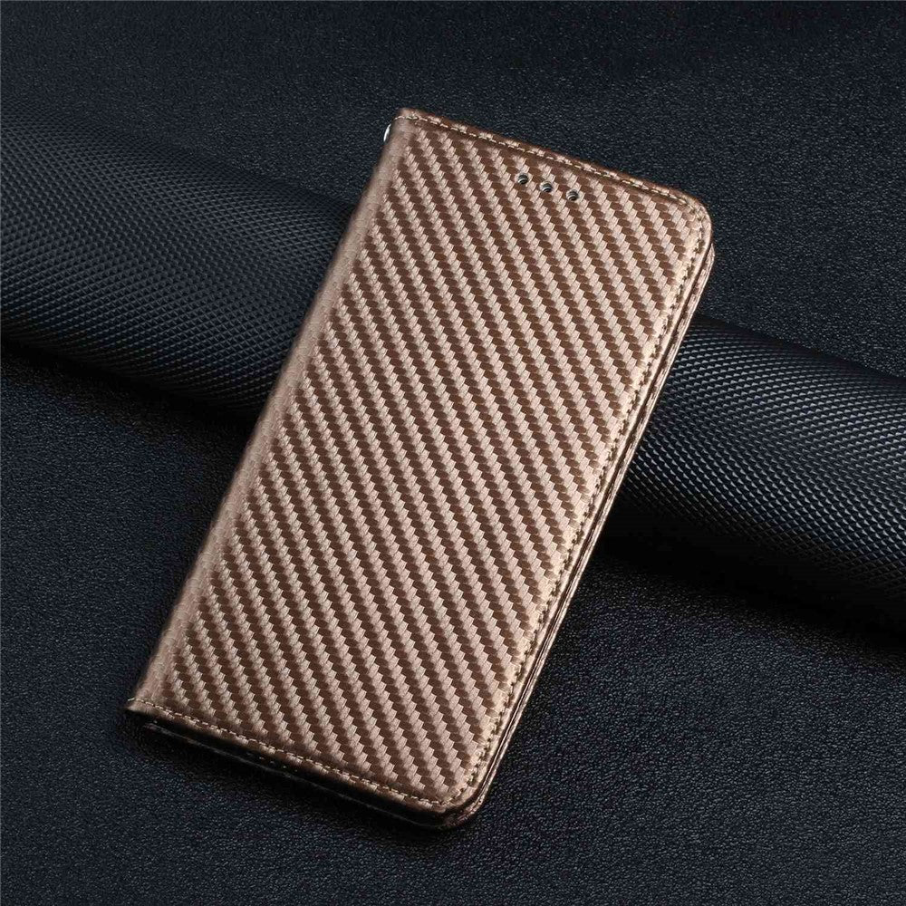 Samsung Galaxy S23 Ultra Kolfibertextur PU-läder Plånboksfodral Flipfodral Stativ Magnetiskt Absorberande mobilskal med Handledsrem
