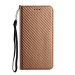 Samsung Galaxy S23 Ultra Kolfibertextur PU-läder Plånboksfodral Flipfodral Stativ Magnetiskt Absorberande mobilskal med Handledsrem