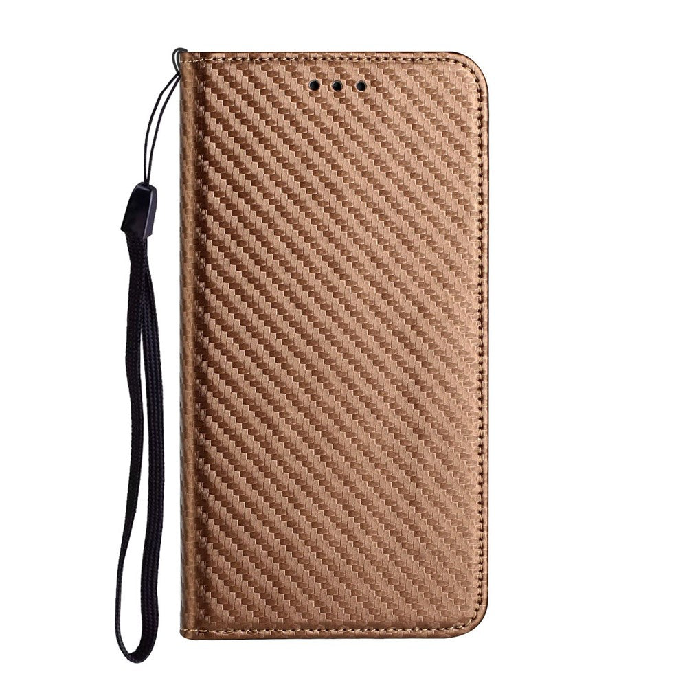 Samsung Galaxy S23 Ultra Kolfibertextur PU-läder Plånboksfodral Flipfodral Stativ Magnetiskt Absorberande mobilskal med Handledsrem