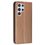 Samsung Galaxy S23 Ultra Kolfibertextur PU-läder Plånboksfodral Flipfodral Stativ Magnetiskt Absorberande mobilskal med Handledsrem