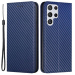 Samsung Galaxy S23 Ultra Kolfibertextur PU-läder Plånboksfodral Flipfodral Stativ Magnetiskt Absorberande mobilskal med Handledsrem