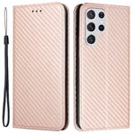 Samsung Galaxy S23 Ultra Kolfibertextur PU-läder Plånboksfodral Flipfodral Stativ Magnetiskt Absorberande mobilskal med Handledsrem