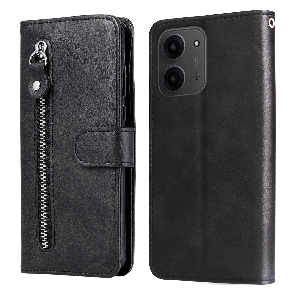 Xiaomi Redmi 15C 5G (EU) (173 mm) / 15C 4G (EU) (173 mm) PU-läderfodral med dragkedja och plånboksfodral med stativ