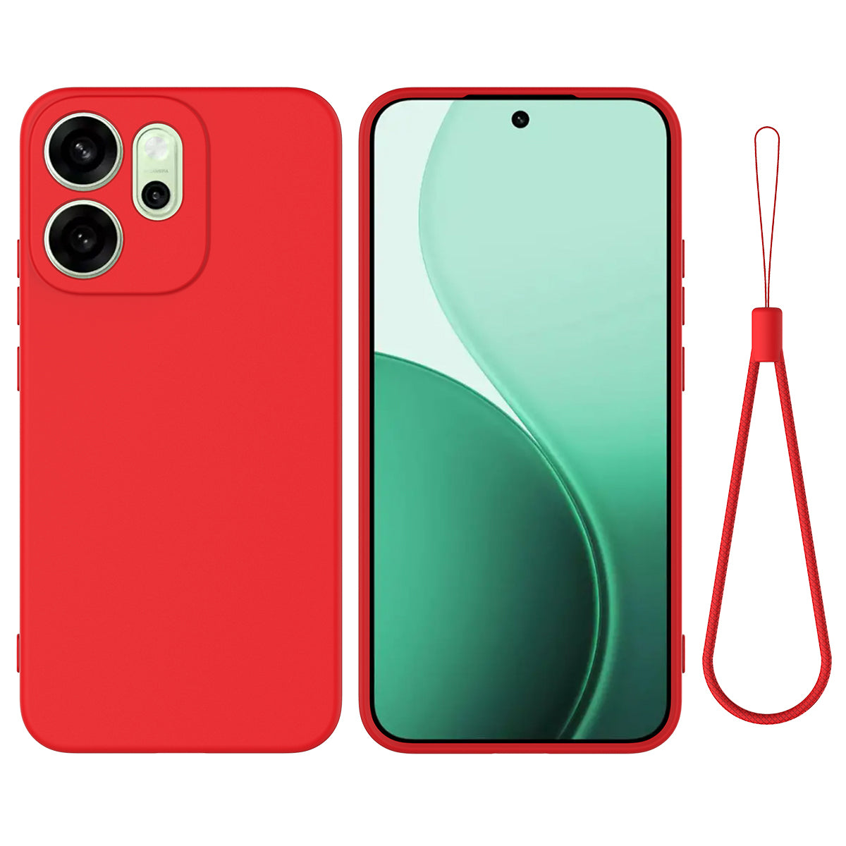 For Oppo Reno14 F 5G Liquid Silicone Case Phone Back Cover with Hand Strap