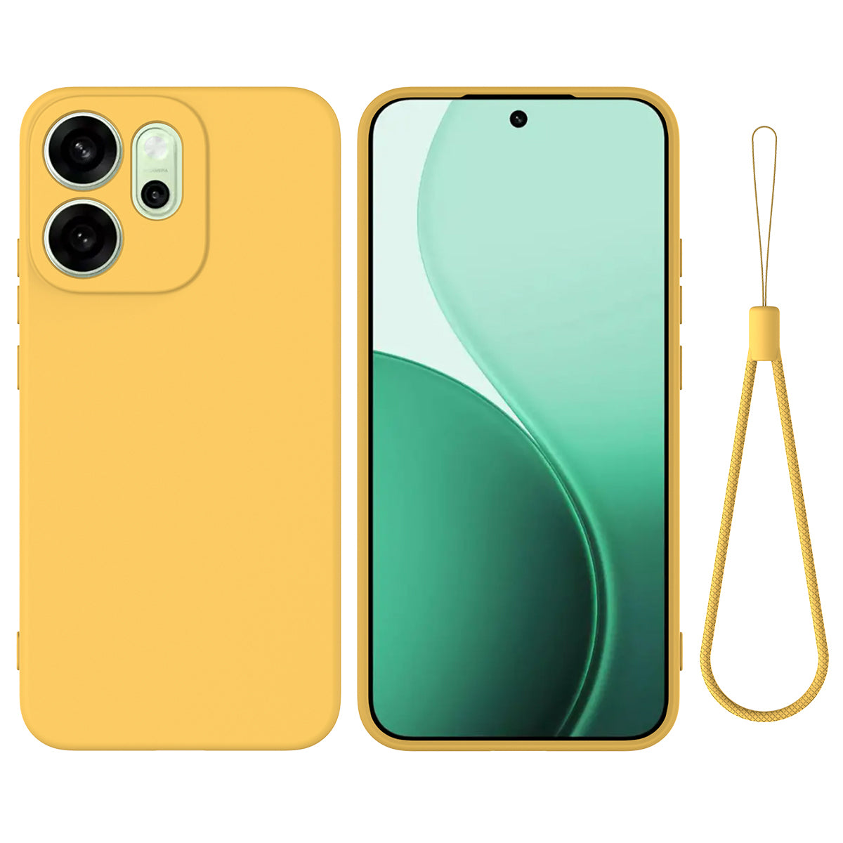 For Oppo Reno14 F 5G Liquid Silicone Case Phone Back Cover with Hand Strap