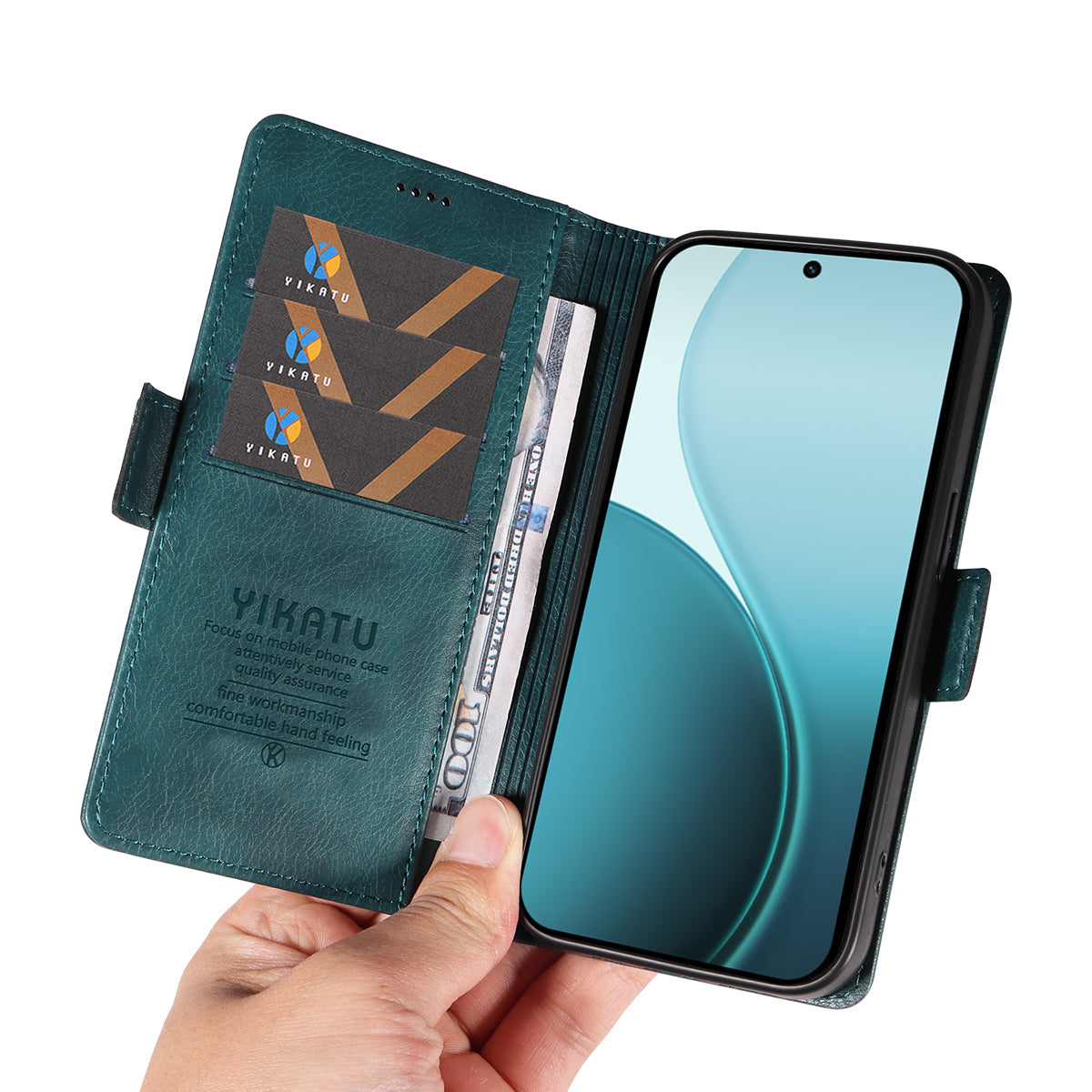 YIKATU För Oppo Reno14 Pro 5G (Kina) / Oppo Reno14 Pro 5G (Global) Skal YK-007 Litchi Texture PU Läder Plånboksfodral
