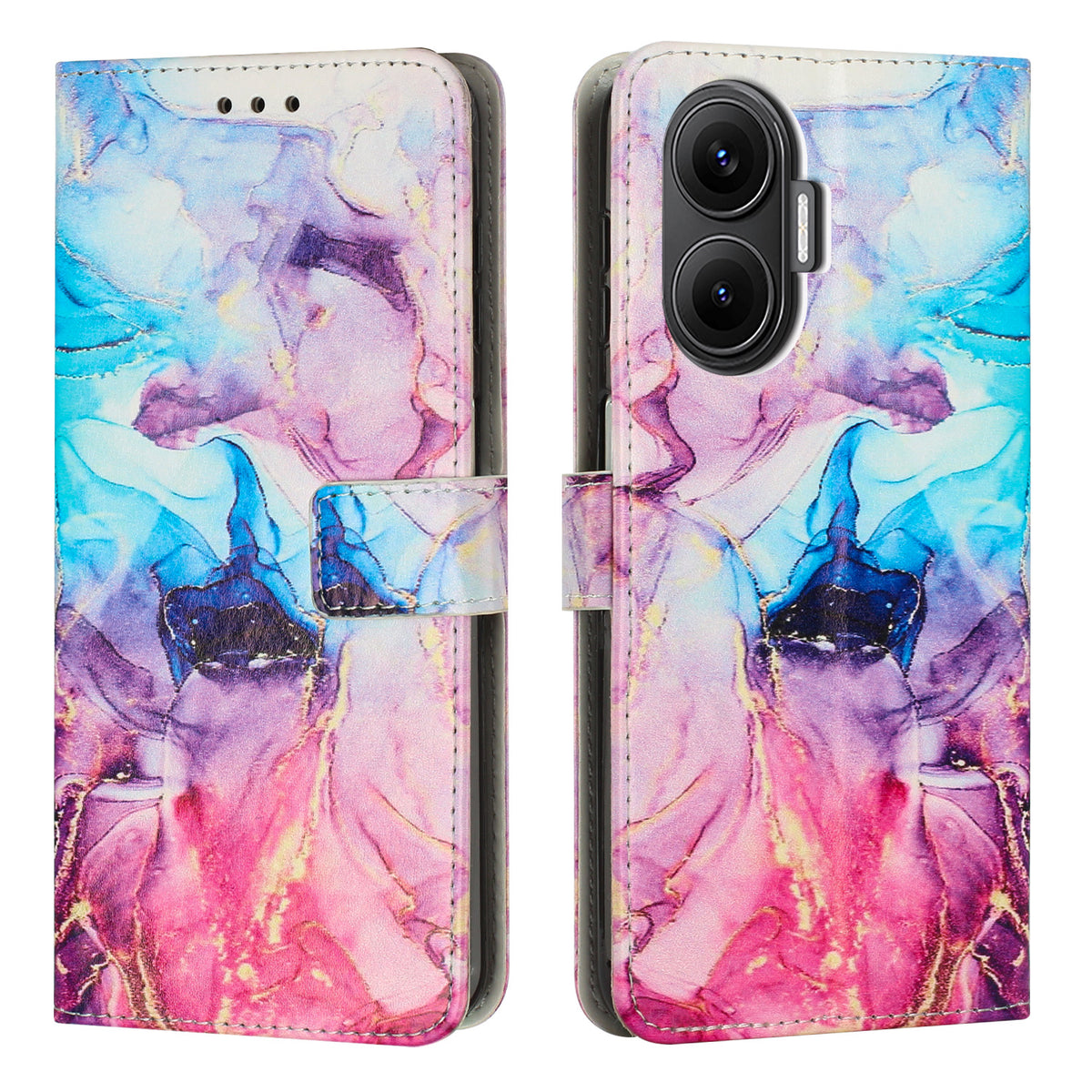 For Xiaomi Poco F7 5G / Xiaomi Redmi Turbo 4 Pro 5G Stand Case Marble Pattern PU Leather Wallet Phone Cover