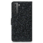 For Samsung Galaxy S23+ Splicing Design PU Leather Glitter Bling Phone Case Foldable Stand Wallet Drop-proof Cover with Hand Strap