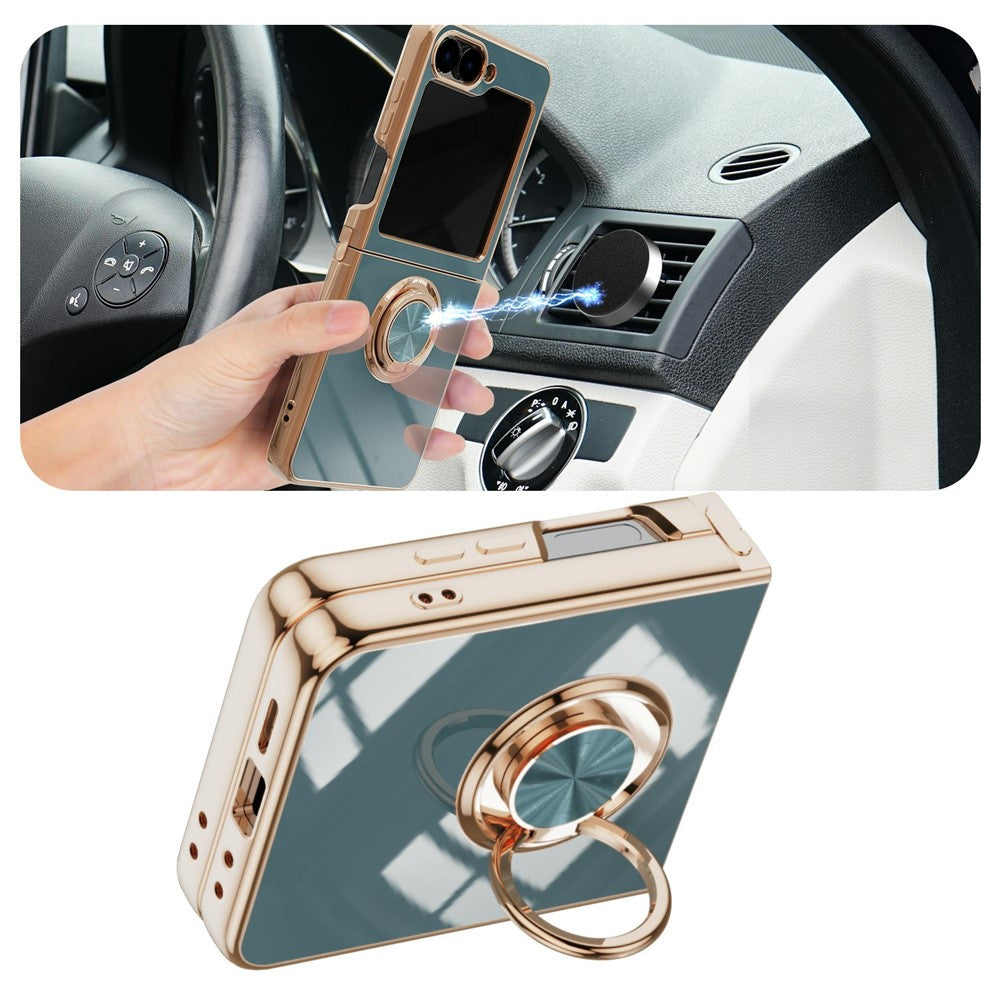 For Samsung Galaxy Z Flip7 5G Case Precise Cutouts 6D Electroplating TPU Phone Cover with Ring Holder