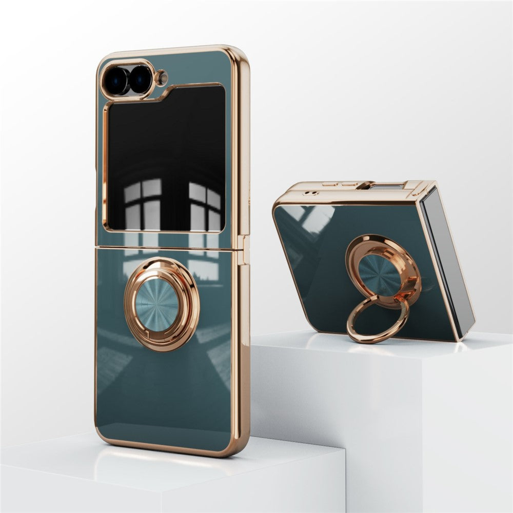 For Samsung Galaxy Z Flip7 5G Case Precise Cutouts 6D Electroplating TPU Phone Cover with Ring Holder