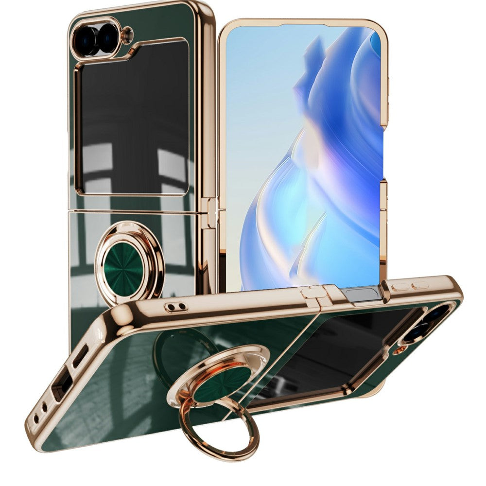 For Samsung Galaxy Z Flip7 5G Case Precise Cutouts 6D Electroplating TPU Phone Cover with Ring Holder