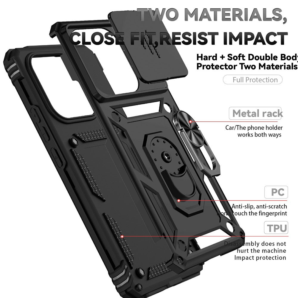 Xiaomi Redmi Note 14 4G (164.84mm) skal PC + TPU mobilskal med linsskydd, stöd
