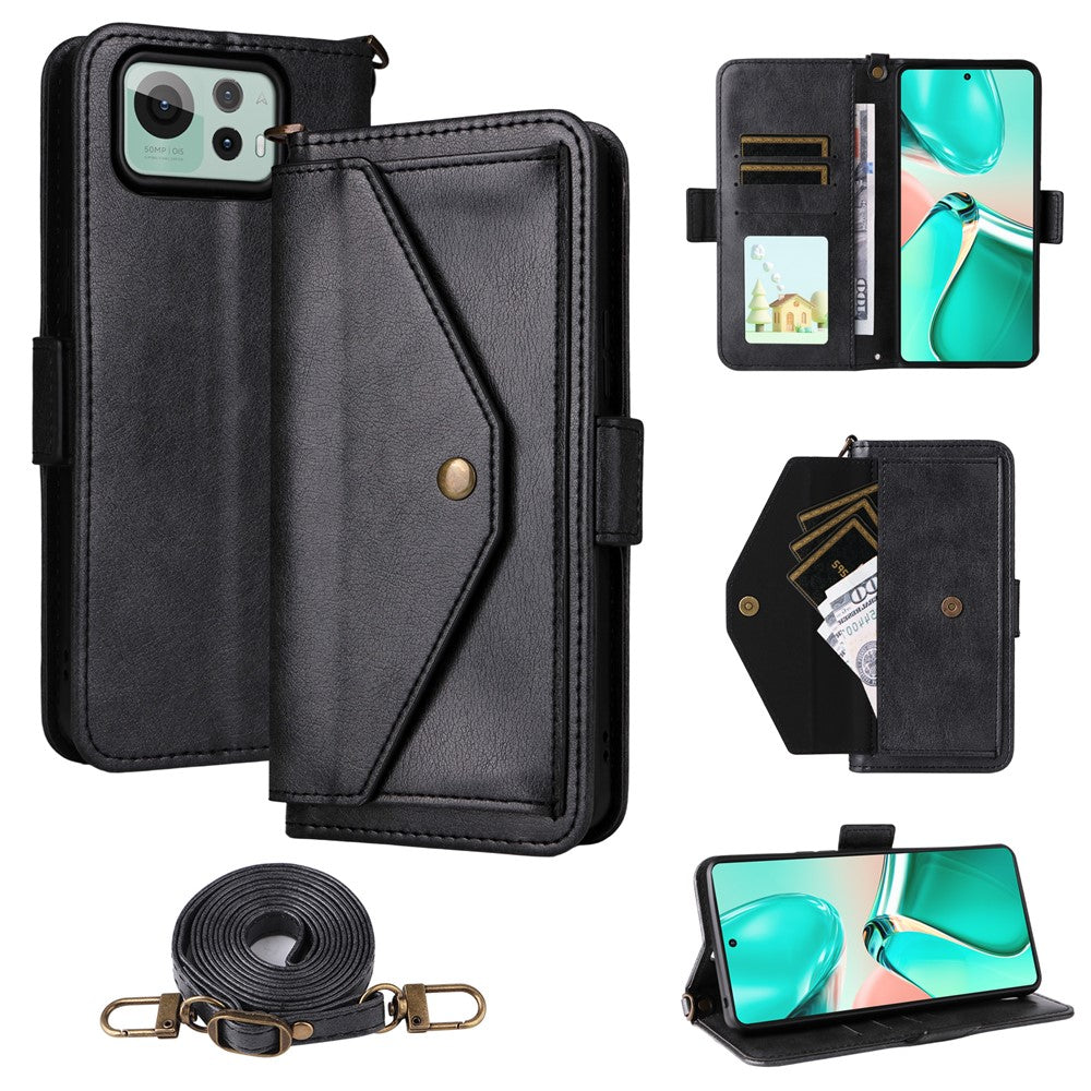 Til Asus Zenfone 12 Ultra 5G Læderetui Magnetisk Lukning Pung Stativ Telefoncover med Crossbody Rem