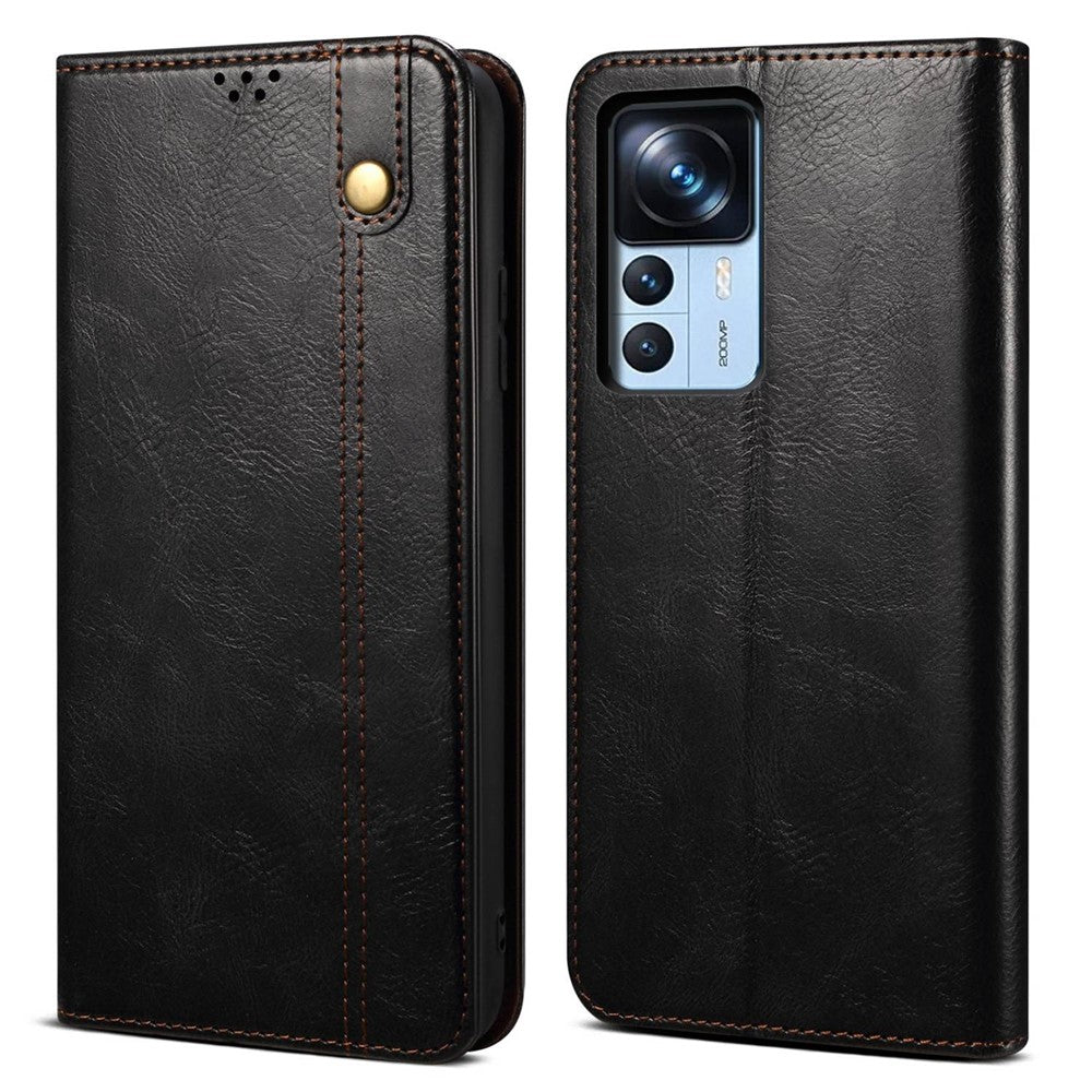 Xiaomi 12T 5G / 12T Pro 5G / Redmi K50 Ultra 5G Vaxaktig Crazy Horse Texture Stand mobilskal PU-läder Plånboksfodral