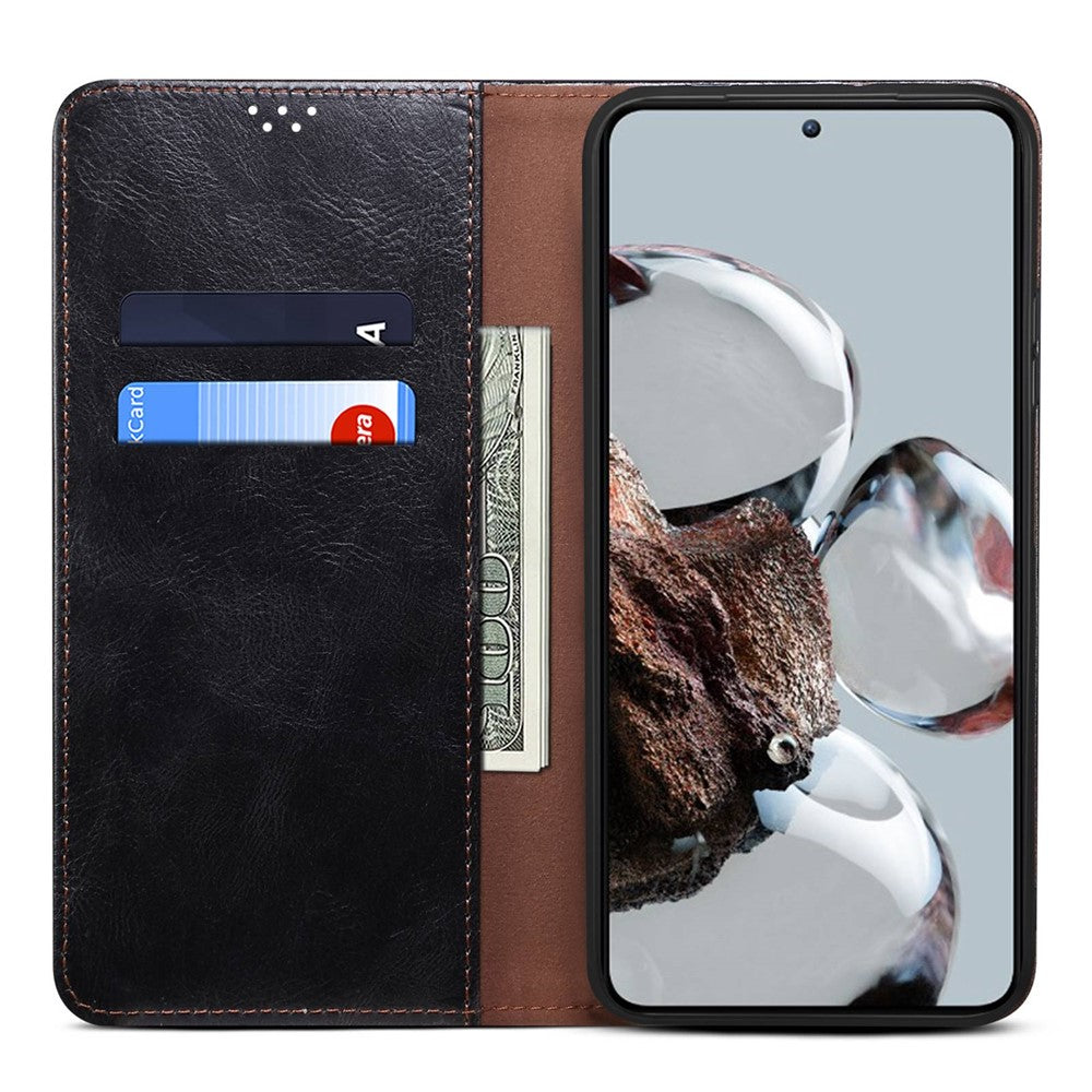 Xiaomi 12T 5G / 12T Pro 5G / Redmi K50 Ultra 5G Vaxaktig Crazy Horse Texture Stand mobilskal PU-läder Plånboksfodral