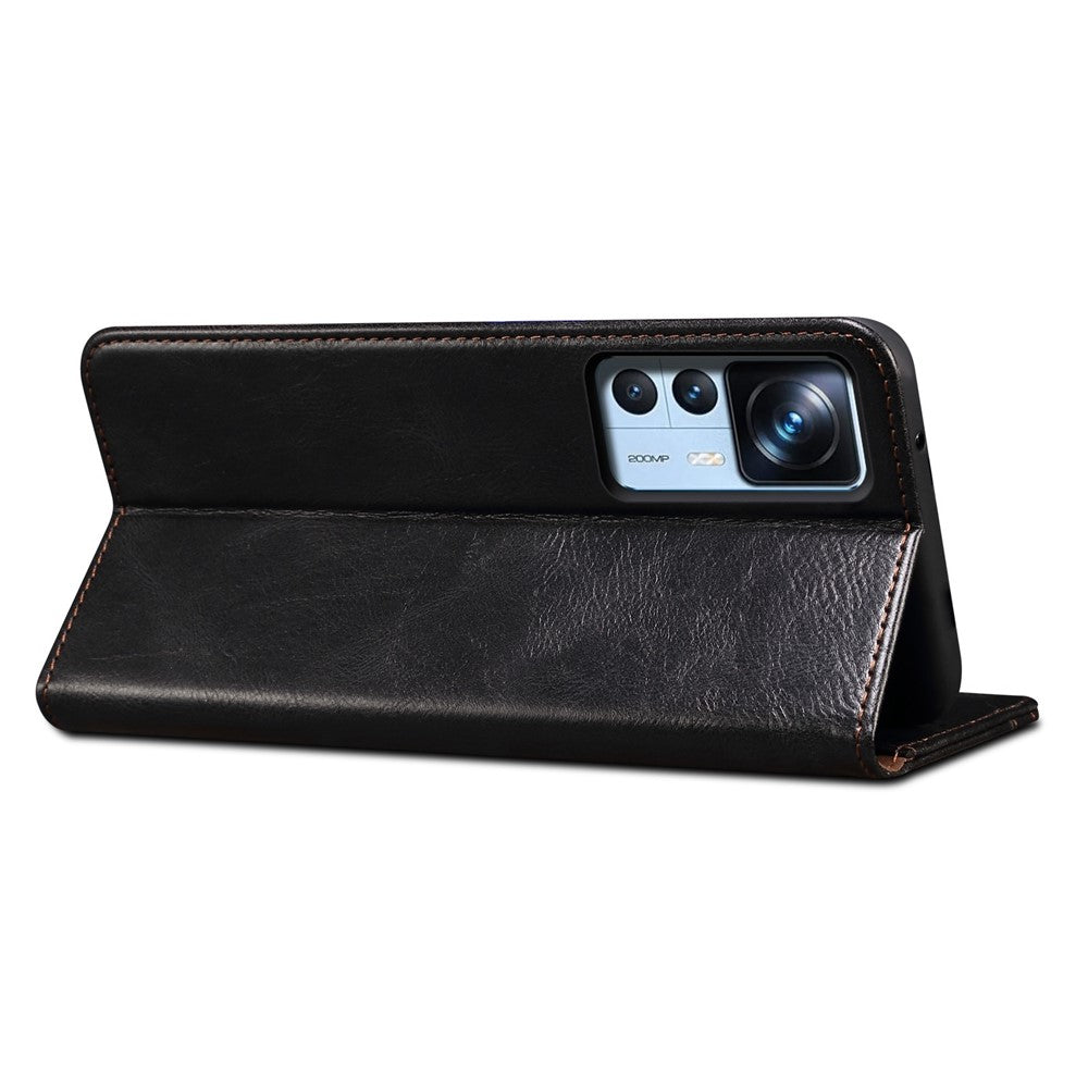Xiaomi 12T 5G / 12T Pro 5G / Redmi K50 Ultra 5G Vaxaktig Crazy Horse Texture Stand mobilskal PU-läder Plånboksfodral