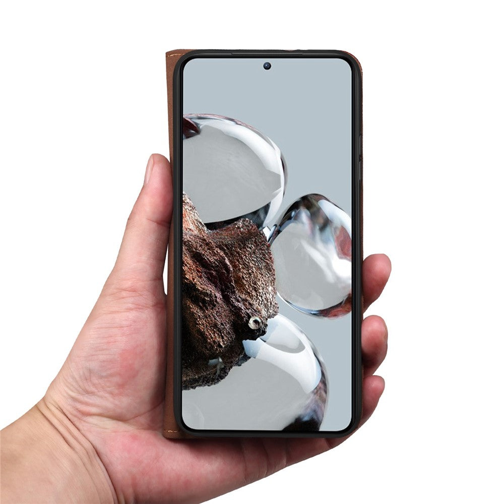Xiaomi 12T 5G / 12T Pro 5G / Redmi K50 Ultra 5G Vaxaktig Crazy Horse Texture Stand mobilskal PU-läder Plånboksfodral