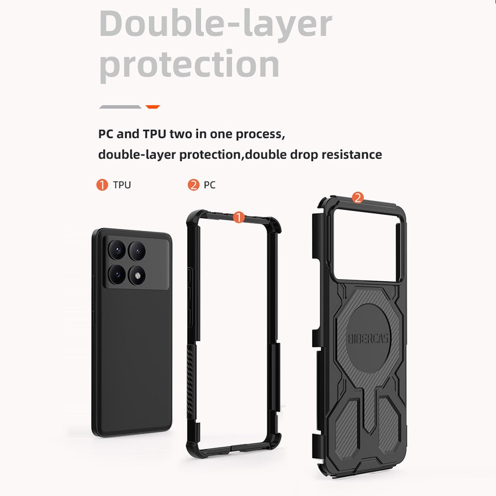 BIBERCAS J-16-serien för Xiaomi Redmi K70E 5G / Poco X6 Pro 5G magnetiskt skal fallskyddande TPU + PC-mobilskal