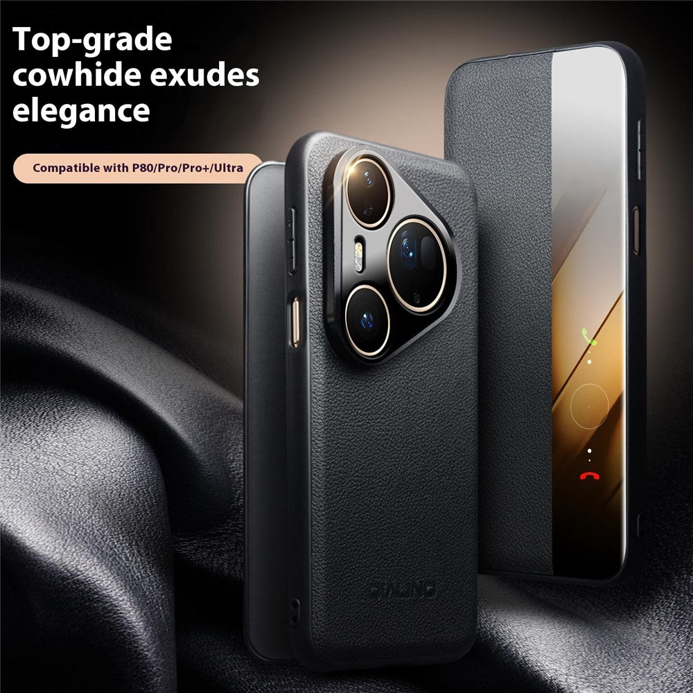 QIALINO For Huawei Pura 80 Pro / 80 Pro+ Case Window View Auto Wake / Sleep Genuine Cow Leather Flip Phone Cover