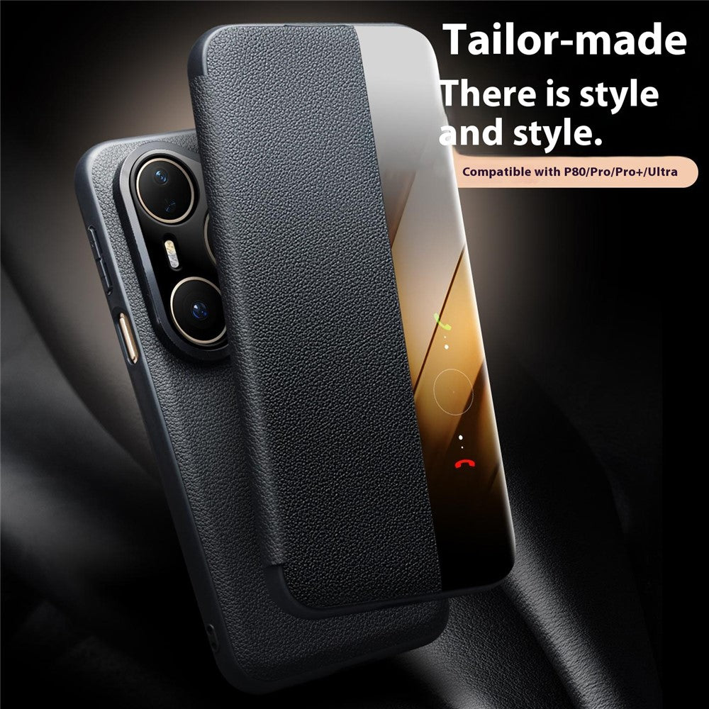 QIALINO For Huawei Pura 80 Pro / 80 Pro+ Case Window View Auto Wake / Sleep Genuine Cow Leather Flip Phone Cover