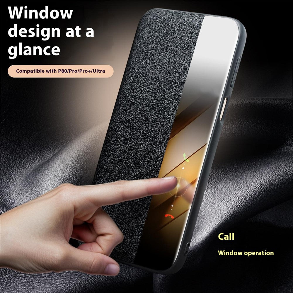 QIALINO For Huawei Pura 80 Pro / 80 Pro+ Case Window View Auto Wake / Sleep Genuine Cow Leather Flip Phone Cover