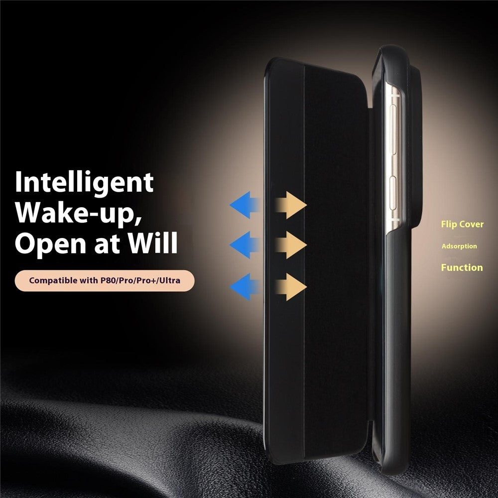 QIALINO For Huawei Pura 80 Pro / 80 Pro+ Case Window View Auto Wake / Sleep Genuine Cow Leather Flip Phone Cover