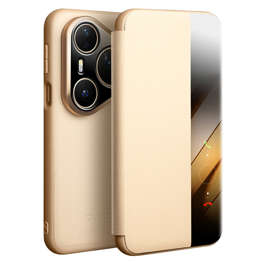 QIALINO For Huawei Pura 80 Pro / 80 Pro+ Case Window View Auto Wake / Sleep Genuine Cow Leather Flip Phone Cover
