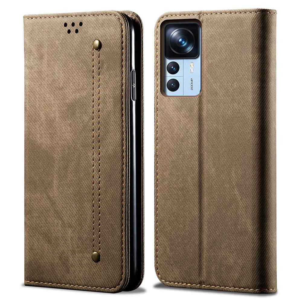 For Xiaomi 12T 5G / 12T Pro 5G / Redmi K50 Ultra 5G Jeans Cloth Texture PU Leather Stand Case Magnetic Auto Closing Phone Wallet Cover