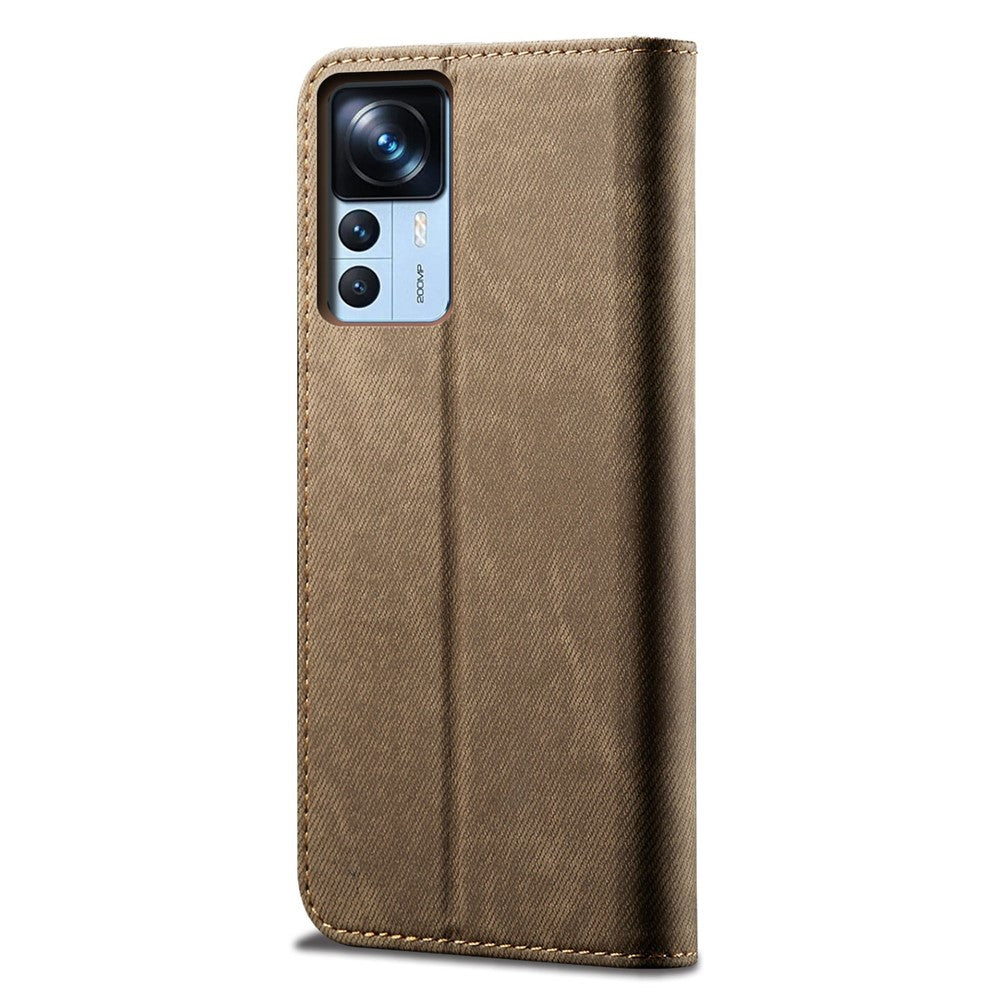 Xiaomi 12T 5G / 12T Pro 5G / Redmi K50 Ultra 5G Jeanstygstruktur PU-läder Stativskal Magnetiskt Autostängande mobilplånbok Skal