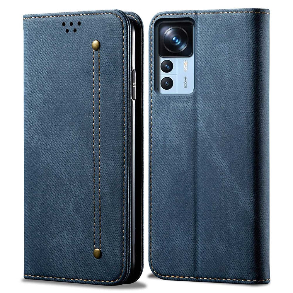 Xiaomi 12T 5G / 12T Pro 5G / Redmi K50 Ultra 5G Jeanstygstruktur PU-läder Stativskal Magnetiskt Autostängande mobilplånbok Skal