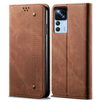 Xiaomi 12T 5G / 12T Pro 5G / Redmi K50 Ultra 5G Jeanstygstruktur PU-läder Stativskal Magnetiskt Autostängande mobilplånbok Skal