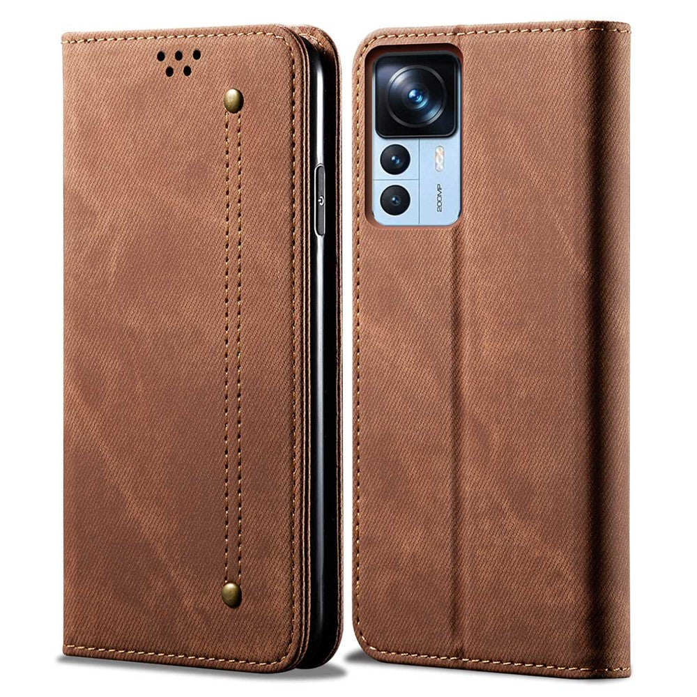 Xiaomi 12T 5G / 12T Pro 5G / Redmi K50 Ultra 5G Jeanstygstruktur PU-läder Stativskal Magnetiskt Autostängande mobilplånbok Skal