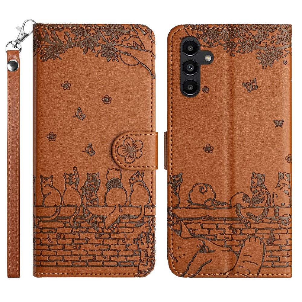 Samsung Galaxy S25 FE-skal med handledsrem Läderfodral med väggmönster