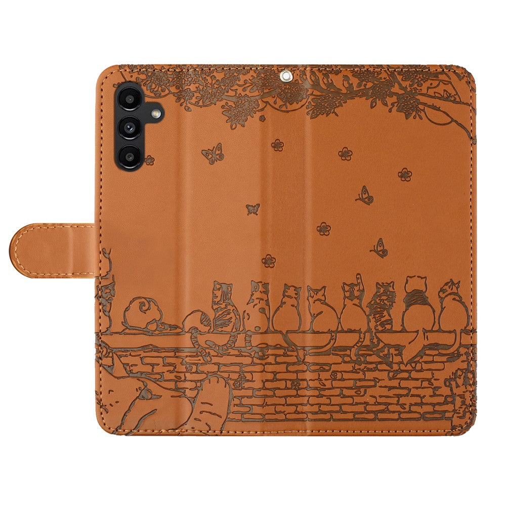 For Samsung Galaxy S25 FE Case with Wrist Strap Leather Phone Cover Wall Cats Pattern