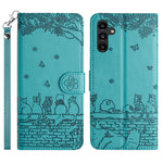 For Samsung Galaxy S25 FE Case with Wrist Strap Leather Phone Cover Wall Cats Pattern