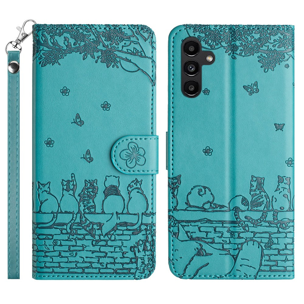 For Samsung Galaxy S25 FE Case with Wrist Strap Leather Phone Cover Wall Cats Pattern