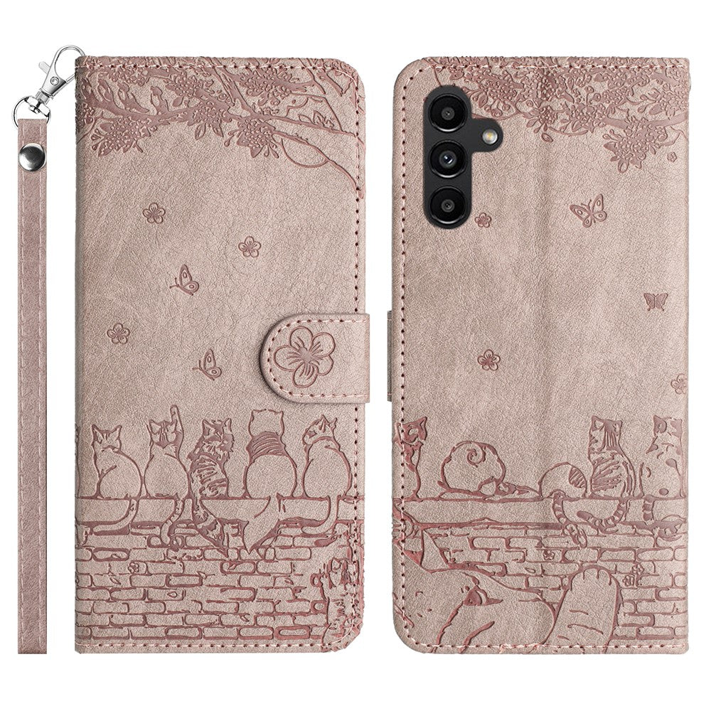 For Samsung Galaxy S25 FE Case with Wrist Strap Leather Phone Cover Wall Cats Pattern
