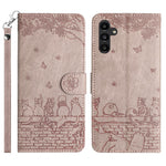 For Samsung Galaxy S25 FE Case with Wrist Strap Leather Phone Cover Wall Cats Pattern
